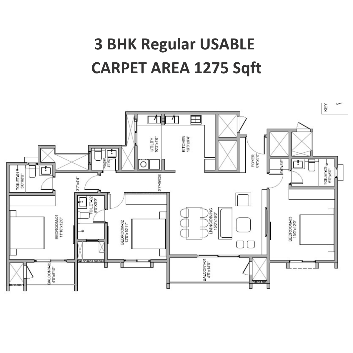 Birla Evara Floor Plans 3 BHK Regular